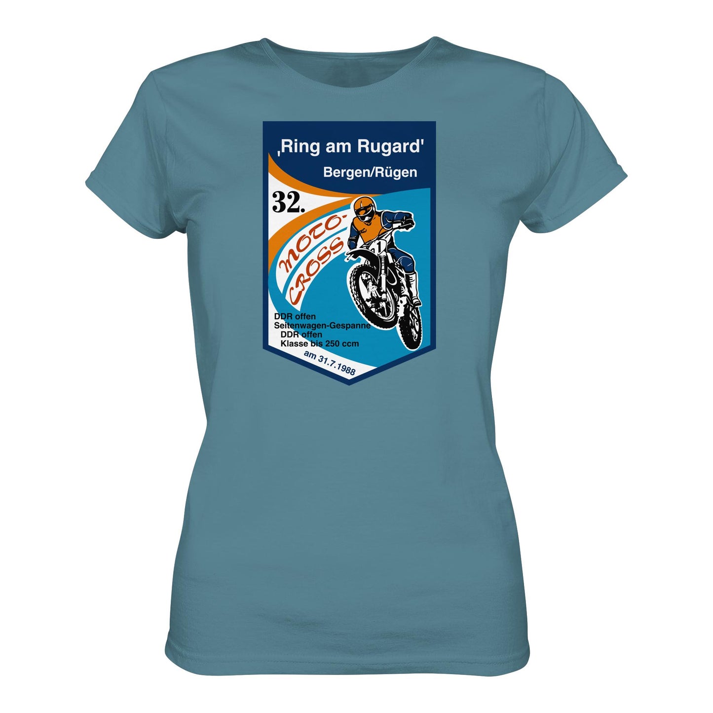 DDR Ostalgie Shirt Mädels • RING AM RUGARD, RÜGEN 32. MOTO-CROSS-RENNEN 1988 (ORIGINAL-WIMPEL)