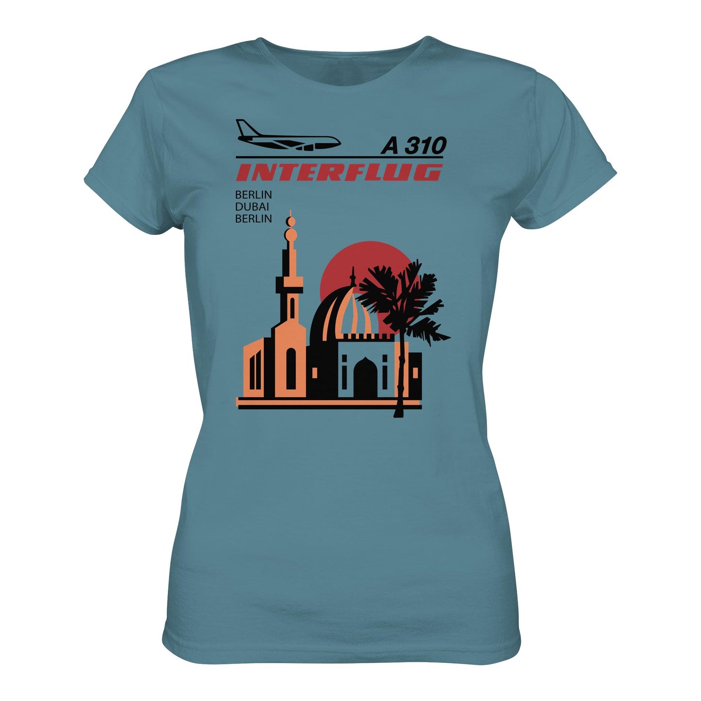 DDR Ostalgie Shirt Mädels • INTERFLUG BERLIN - DUBAI (ORIGINAL SONDERSTEMPEL)