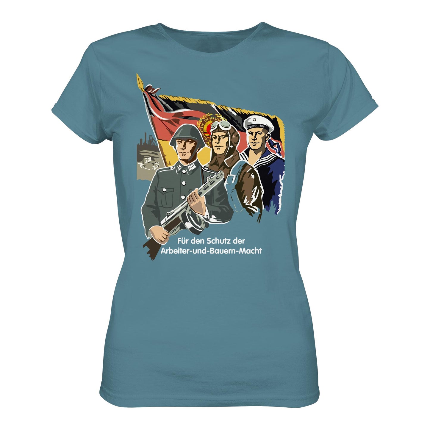DDR Ostalgie Shirt Mädels • FÜR DEN SCHUTZ DER ARBEITER-UND-BAUERN-MACHT (NVA ORIGINAL-PLAKAT)