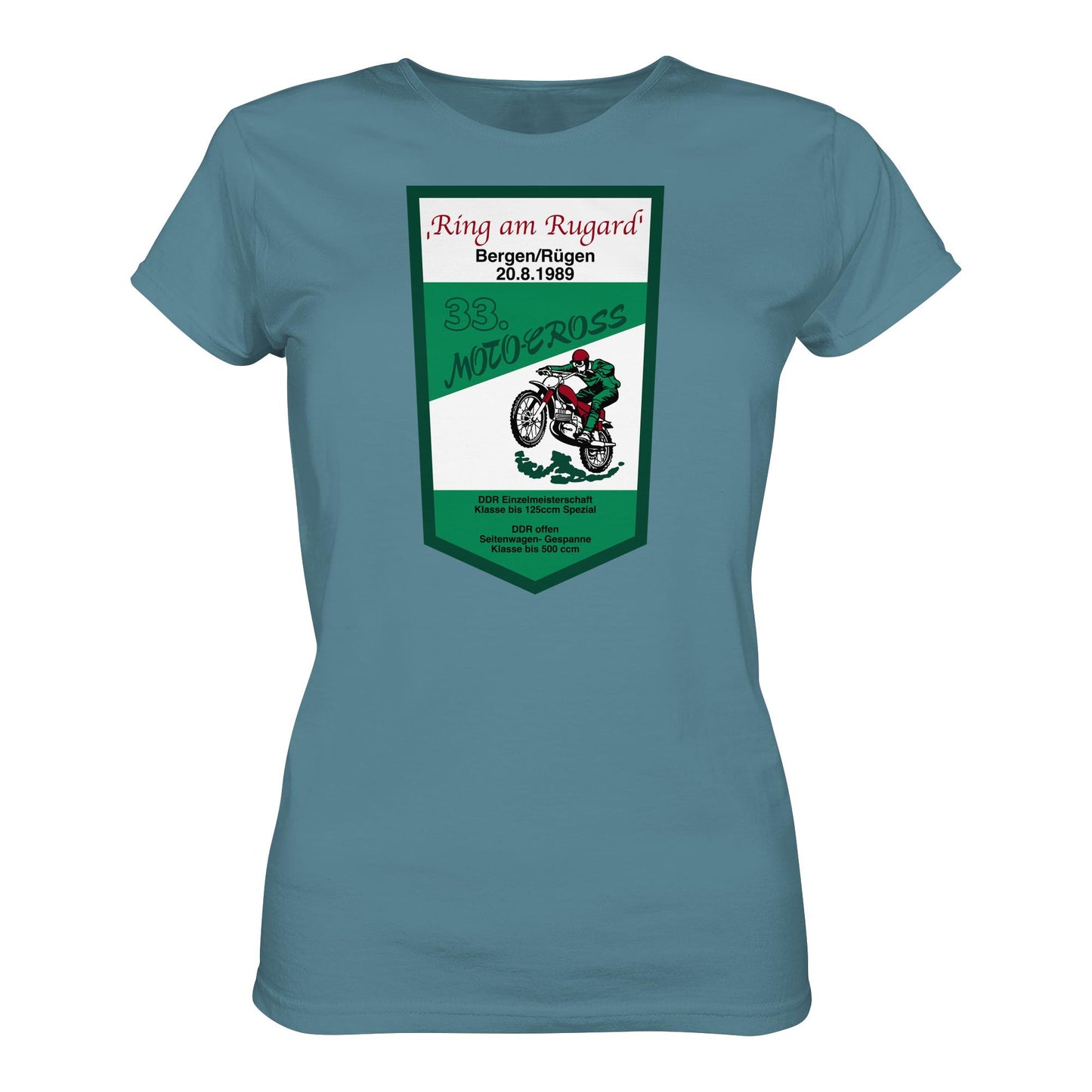 DDR Ostalgie Shirt Mädels • RING AM RUGARD, RÜGEN 33. MOTO-CROSS-RENNEN 1989 (ORIGINAL-WIMPEL)