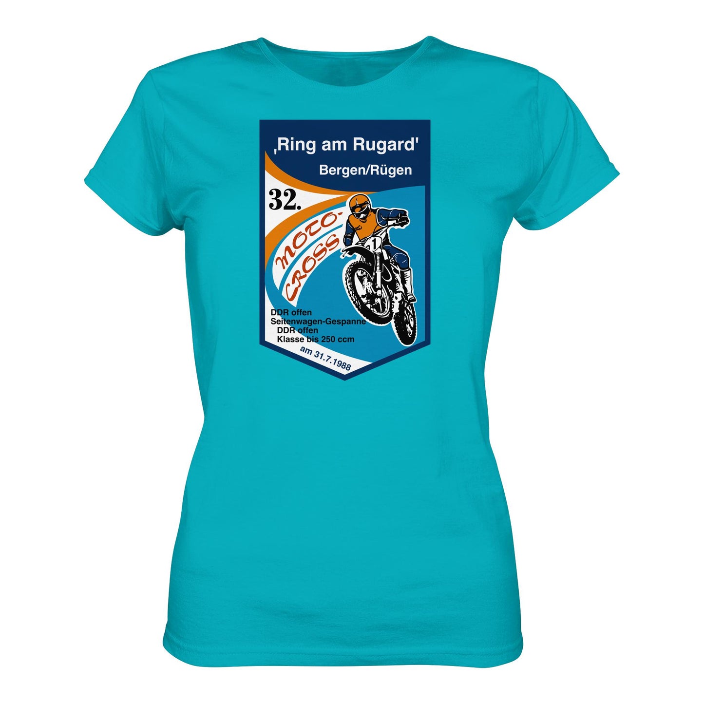 DDR Ostalgie Shirt Mädels • RING AM RUGARD, RÜGEN 32. MOTO-CROSS-RENNEN 1988 (ORIGINAL-WIMPEL)
