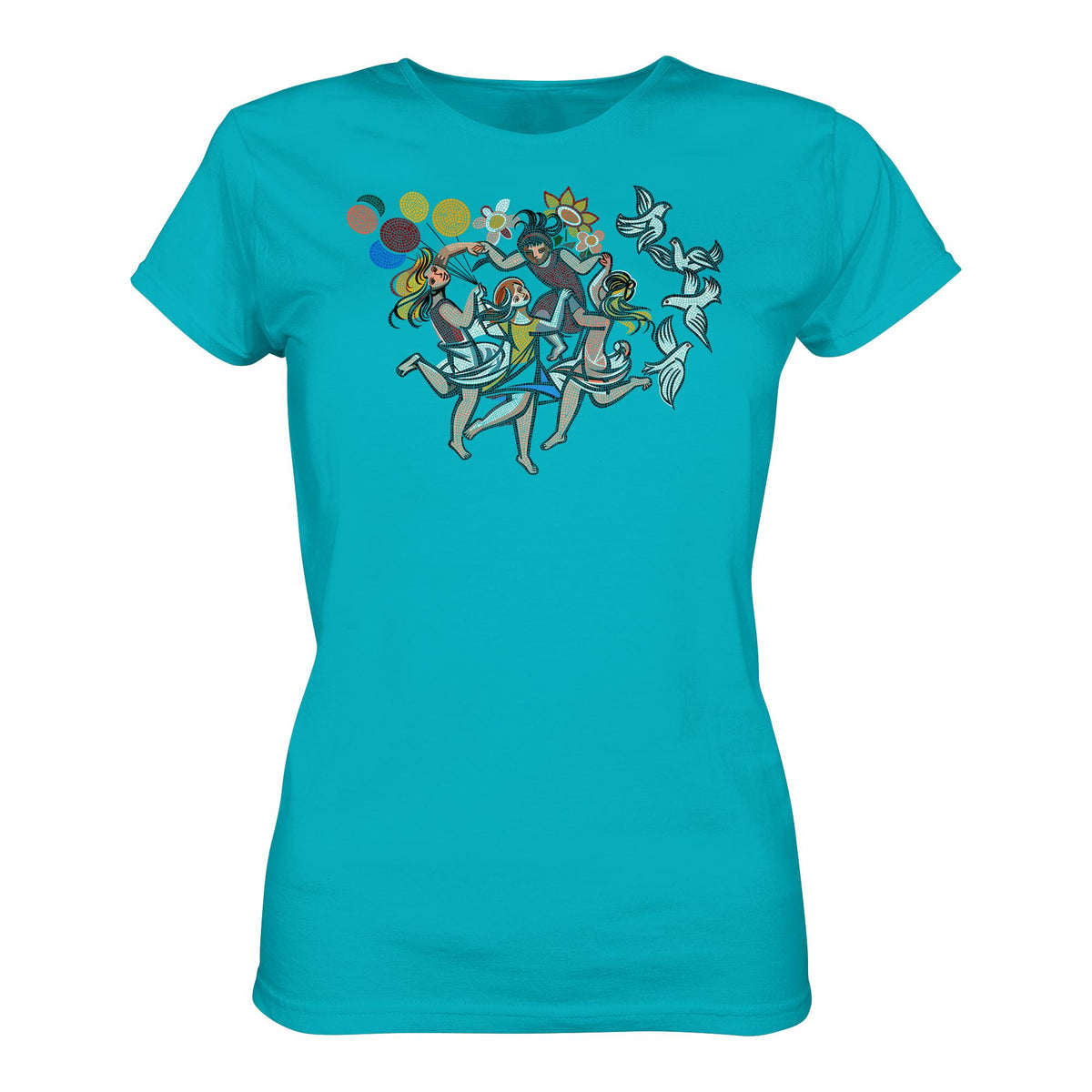 DDR Ostalgie Shirt Mädels • WALTER WOMACKA - TANZENDE MÄDCHEN MIT FRIEDENSTAUBEN (MOSAIK HAUS DES LEHRERS, 1964)