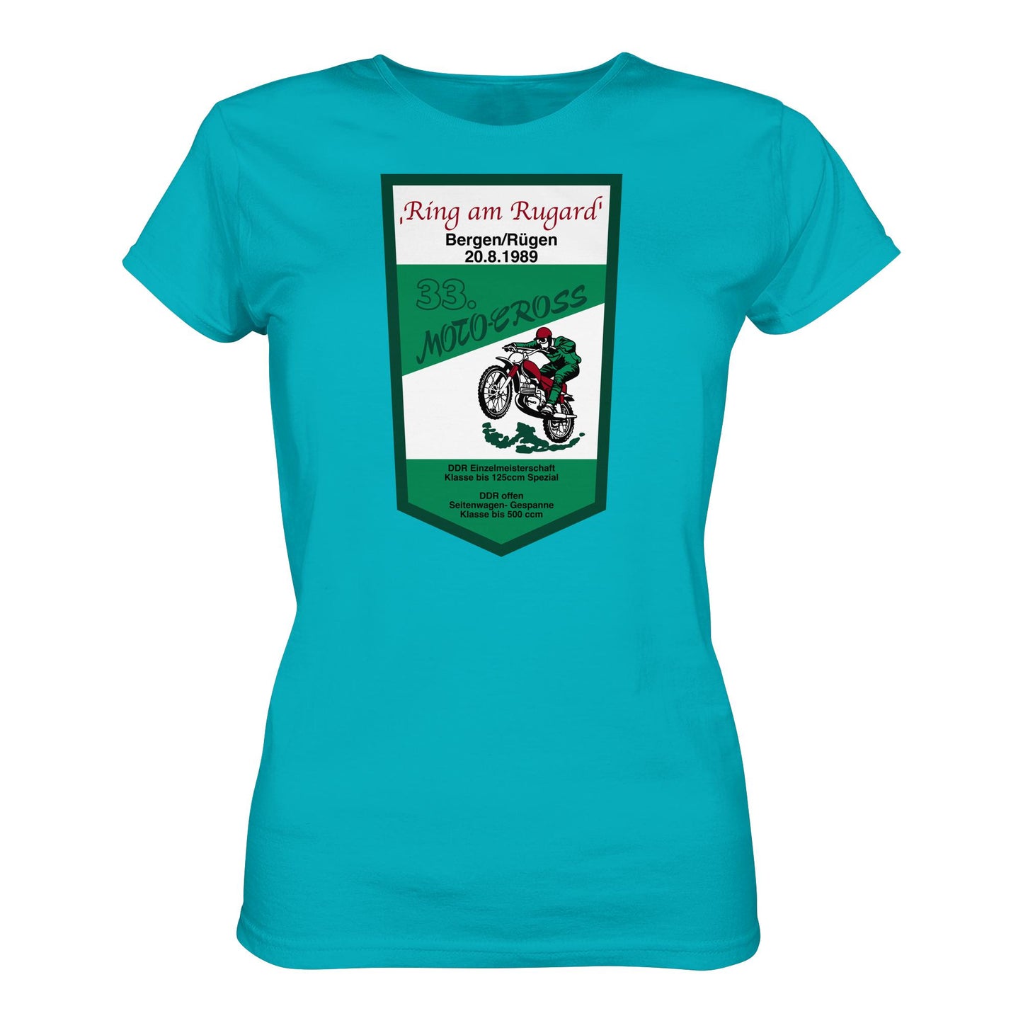 DDR Ostalgie Shirt Mädels • RING AM RUGARD, RÜGEN 33. MOTO-CROSS-RENNEN 1989 (ORIGINAL-WIMPEL)