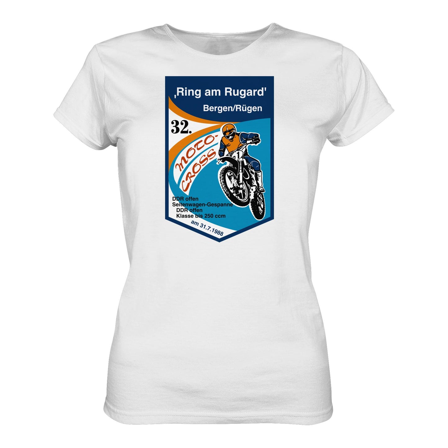 DDR Ostalgie Shirt Mädels • RING AM RUGARD, RÜGEN 32. MOTO-CROSS-RENNEN 1988 (ORIGINAL-WIMPEL)