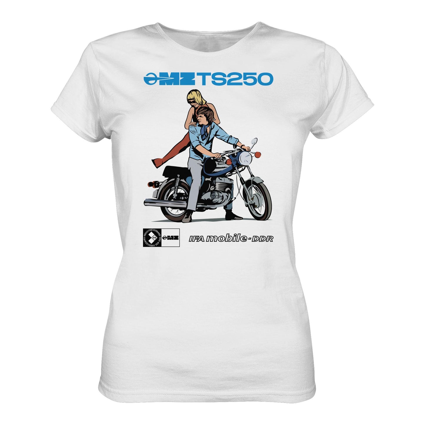 DDR Ostalgie Shirt Mädels • MZ TS 250 BLAU (ORIGINAL DDR-PLAKAT)