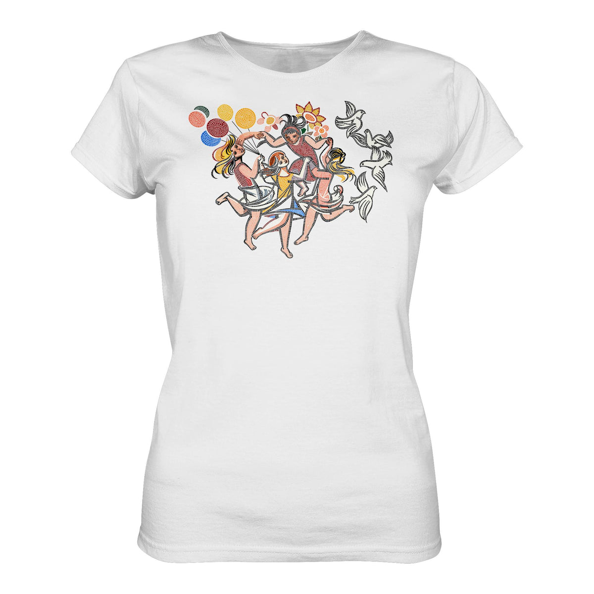 DDR Ostalgie Shirt Mädels • WALTER WOMACKA - TANZENDE MÄDCHEN MIT FRIEDENSTAUBEN (MOSAIK HAUS DES LEHRERS, 1964)