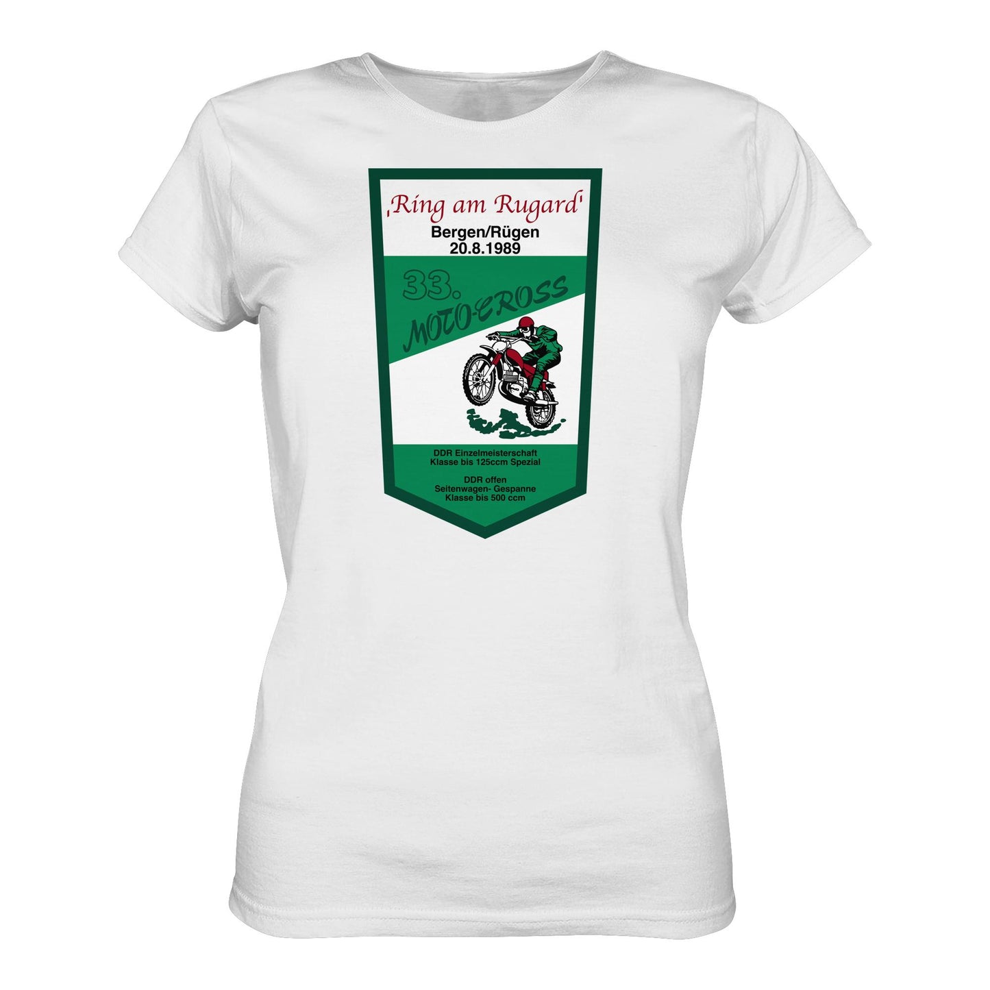 DDR Ostalgie Shirt Mädels • RING AM RUGARD, RÜGEN 33. MOTO-CROSS-RENNEN 1989 (ORIGINAL-WIMPEL)