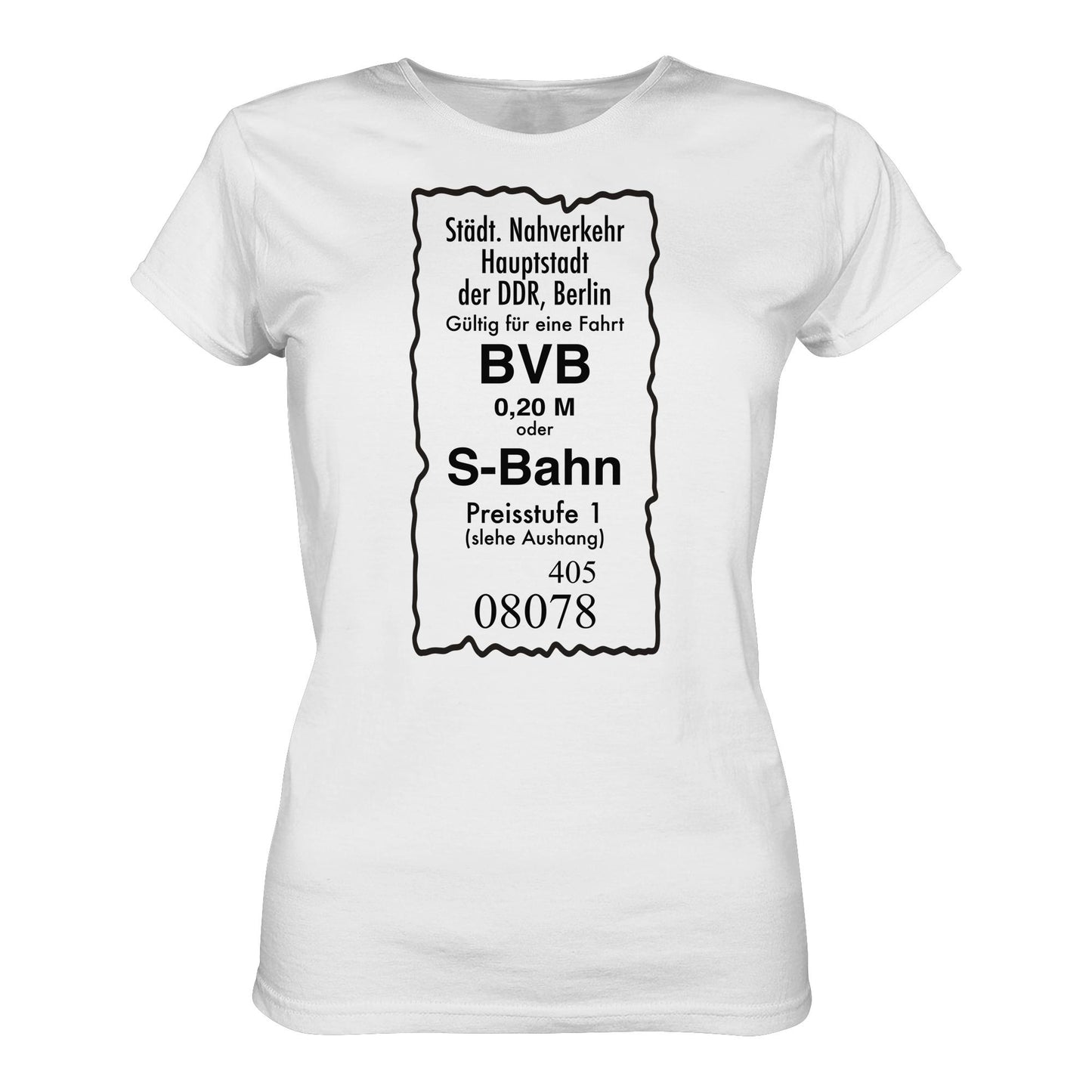 DDR Ostalgie Shirt Mädels • BVB BERLIN NAHVERKEHR, 20 PFENNIG (ORIGINAL FAHRSCHEIN 1989)