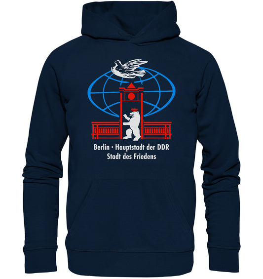 DDR Ostalgie Kapuze / Organic Hoodie Unisex • BERLIN - STADT DES FRIEDENS - ORIGINAL WIMPEL
