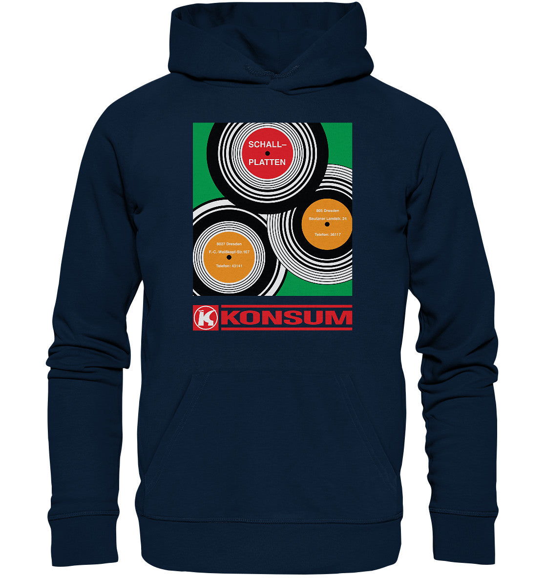 DDR Ostalgie Kapuze / Organic Hoodie Unisex • KONSUM SCHALLPLATTEN DRESDEN