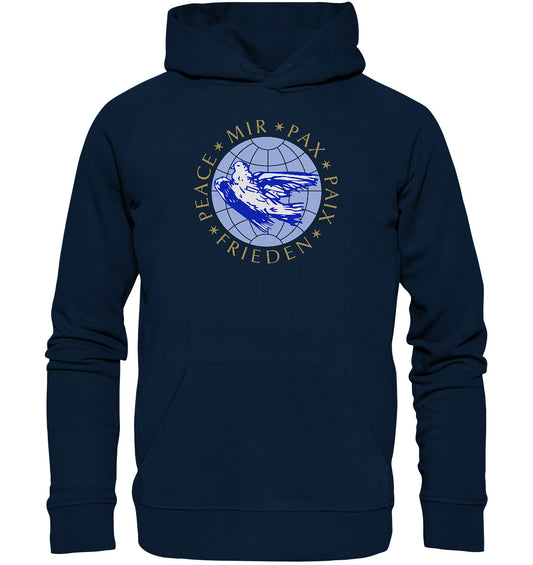 DDR Ostalgie Kapuze / Organic Hoodie Unisex • PEACE, MIR, PAX, PAIX, FRIEDEN - DDR-ERSTTAGSBRIEF