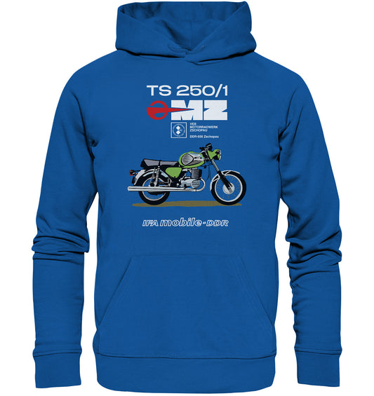 DDR Ostalgie Kapuze / Organic Hoodie Unisex • MZ TS 250 GRÜN (ORIGINAL DDR-PLAKAT)