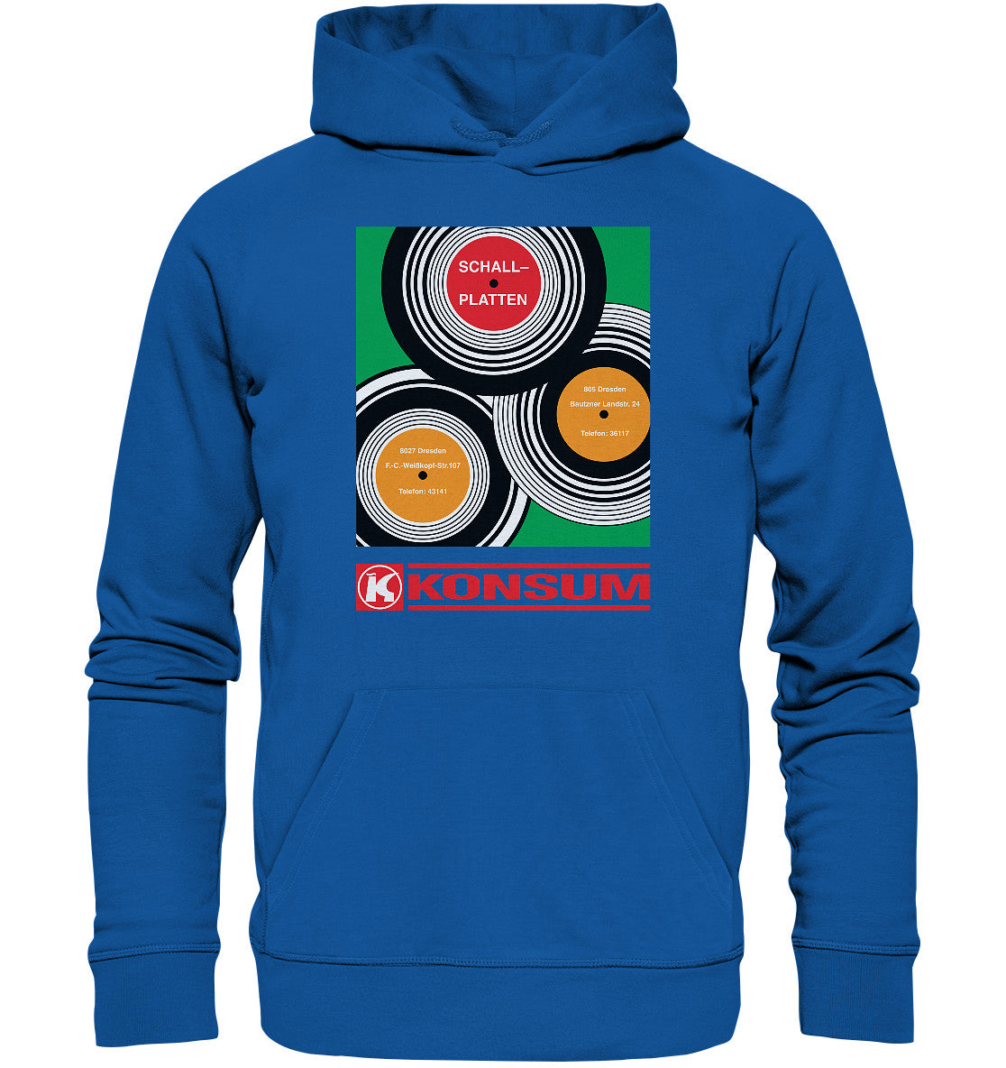 DDR Ostalgie Kapuze / Organic Hoodie Unisex • KONSUM SCHALLPLATTEN DRESDEN