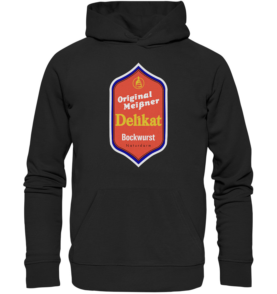 DDR Ostalgie Kapuze / Organic Hoodie Unisex • MEISSNER DELIKAT BOCKWURST