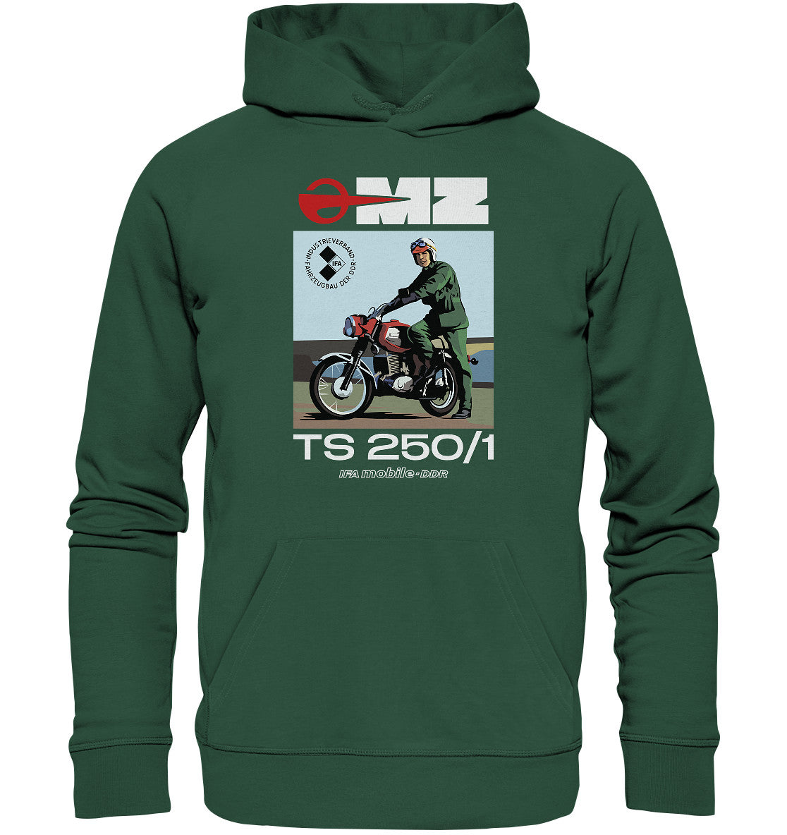 DDR Ostalgie Kapuze / Organic Hoodie Unisex • MZ TS 250 (ORIGINAL DDR-PLAKAT)