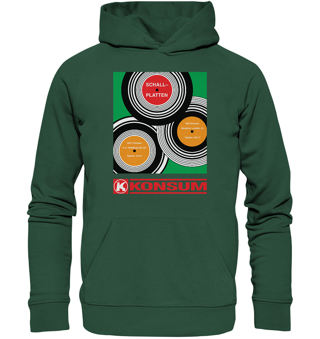 DDR Ostalgie Kapuze / Organic Hoodie Unisex • KONSUM SCHALLPLATTEN DRESDEN