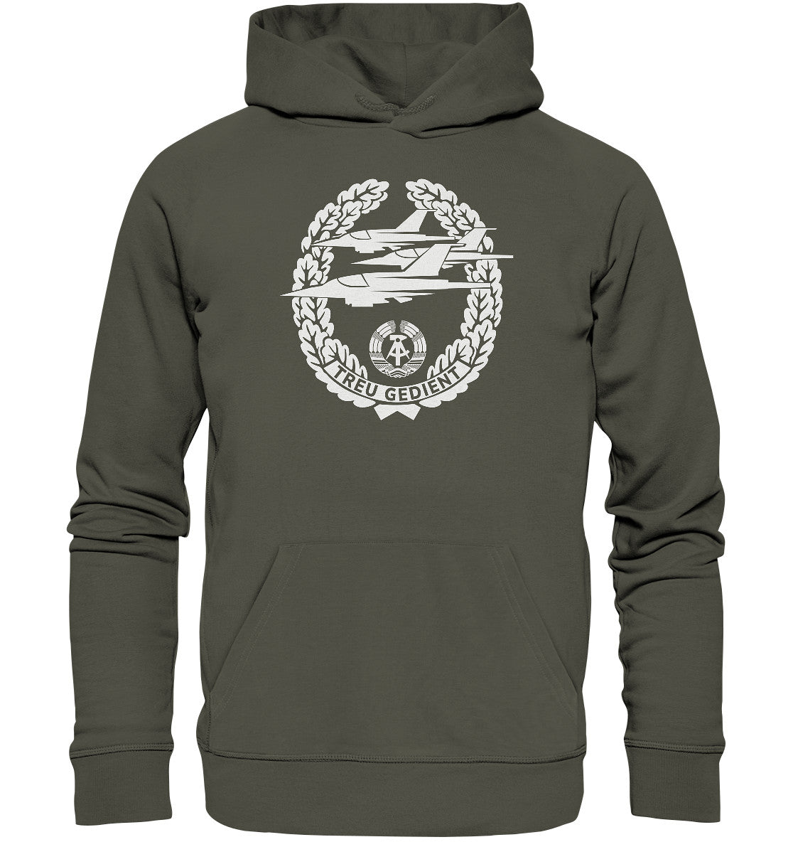 DDR Ostalgie Kapuze / Organic Hoodie Unisex • NVA-ORDEN - TREU GEDIENT - LUFTSTREITKRÄFTE