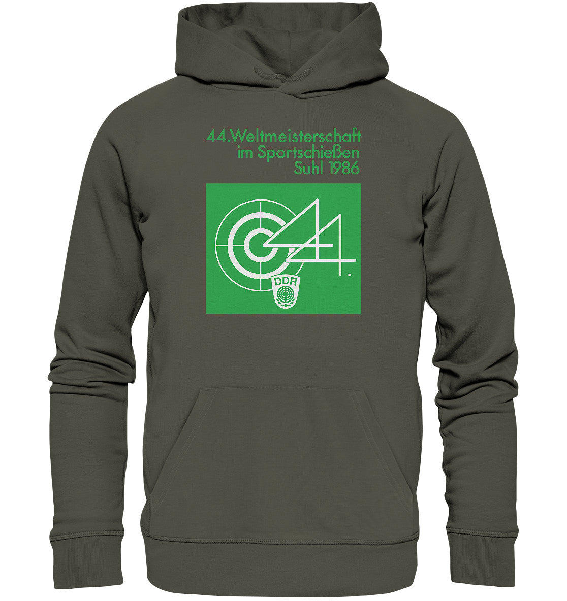DDR Ostalgie Kapuze / Organic Hoodie Unisex• WELTMEISTERSCHAFT SPORTSCHIESSEN SUHL 1986