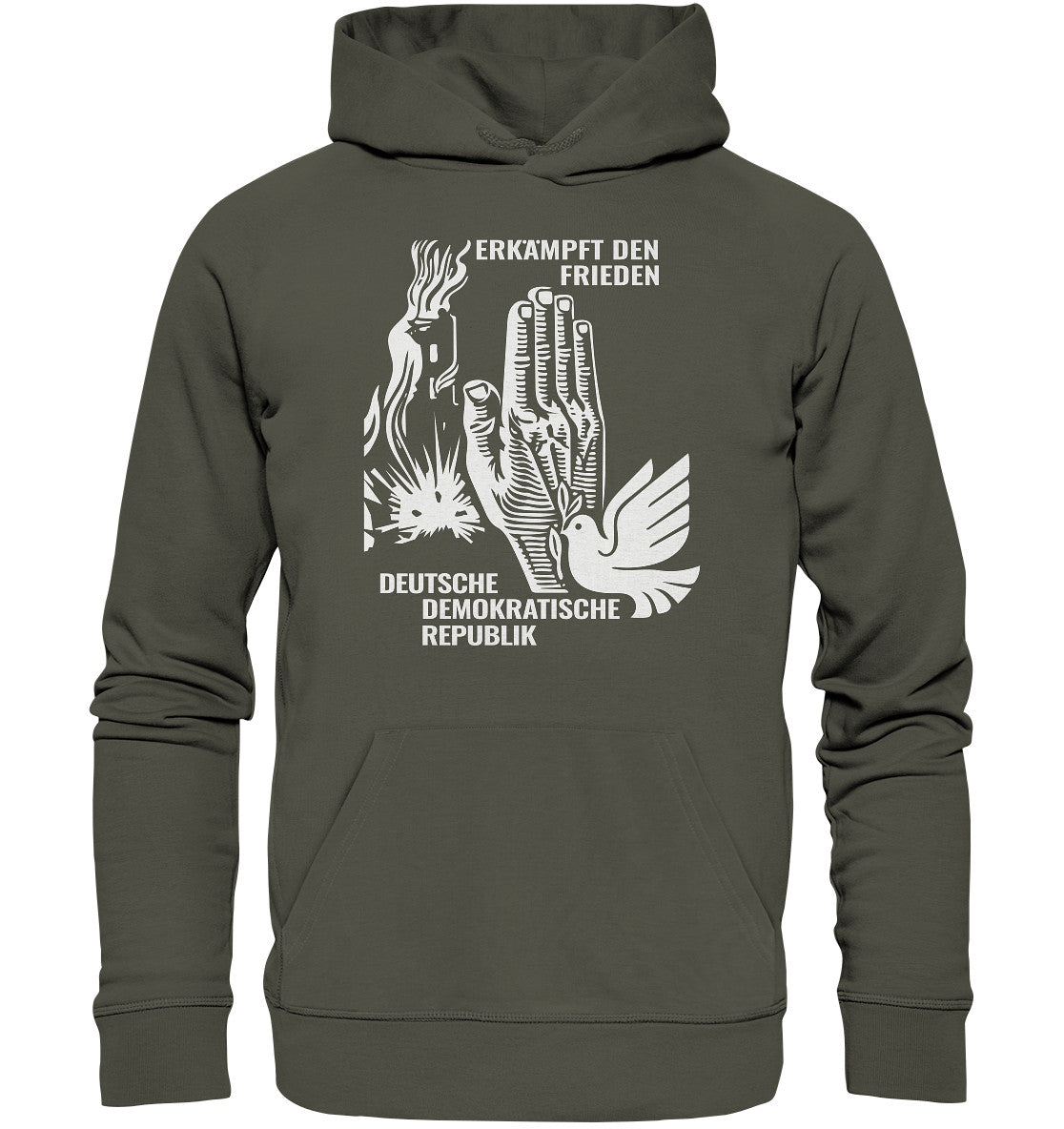 DDR Ostalgie Kapuze / Organic Hoodie Unisex • ERKÄMPFT DEN FRIEDEN - DDR BRIEFMARKE 8PF