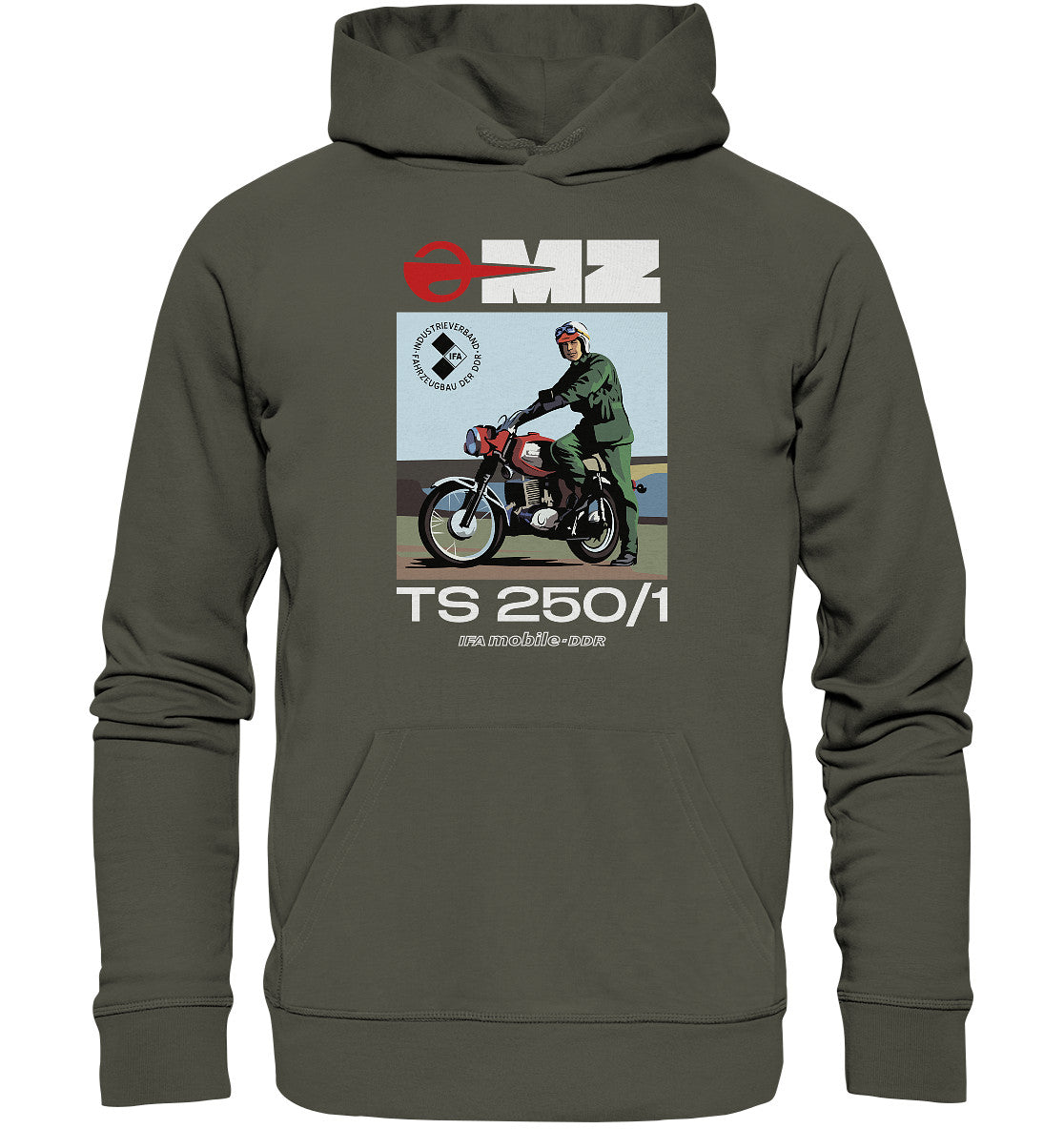 DDR Ostalgie Kapuze / Organic Hoodie Unisex • MZ TS 250 (ORIGINAL DDR-PLAKAT)