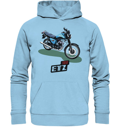 DDR Ostalgie Kapuze / Organic Hoodie Unisex • MZ ETZ 150 BLAU (ORIGINAL DDR-PLAKAT)