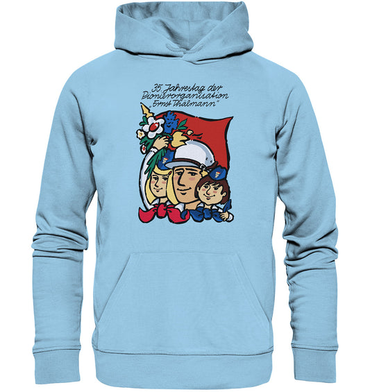 DDR Ostalgie Kapuze / Organic Hoodie Unisex • 35 JAHRE PIONIERORGANISATION ERNST THÄLMANN (ORIGINAL DDR-PLAKAT)