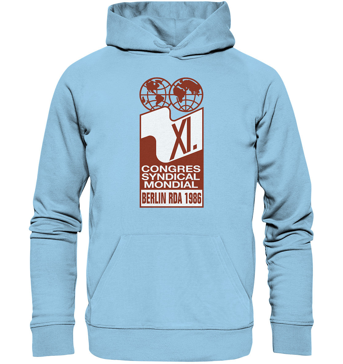 DDR Ostalgie Kapuze / Organic Hoodie Unisex • KONGRESS DES WELTGEWERKSCHAFTSBUNDES 1986