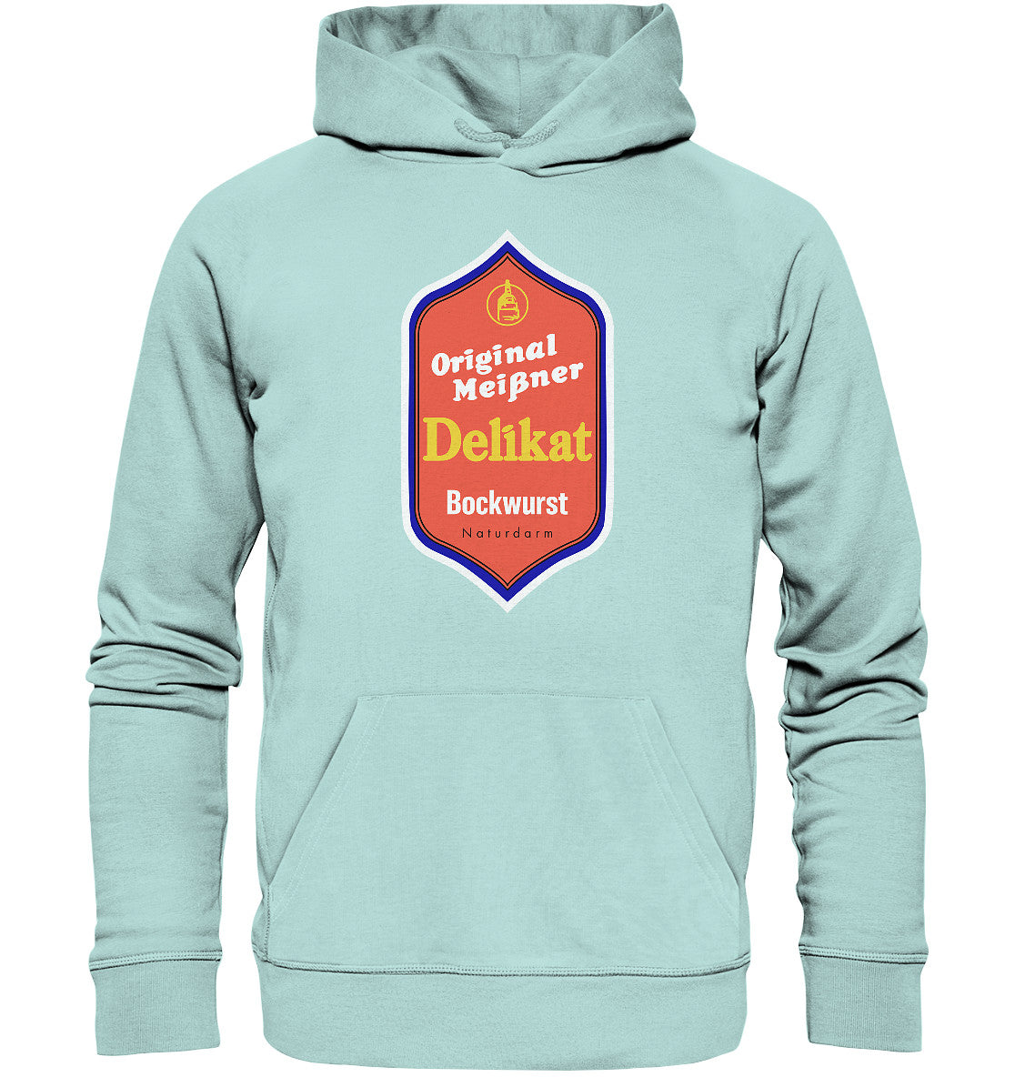 DDR Ostalgie Kapuze / Organic Hoodie Unisex • MEISSNER DELIKAT BOCKWURST