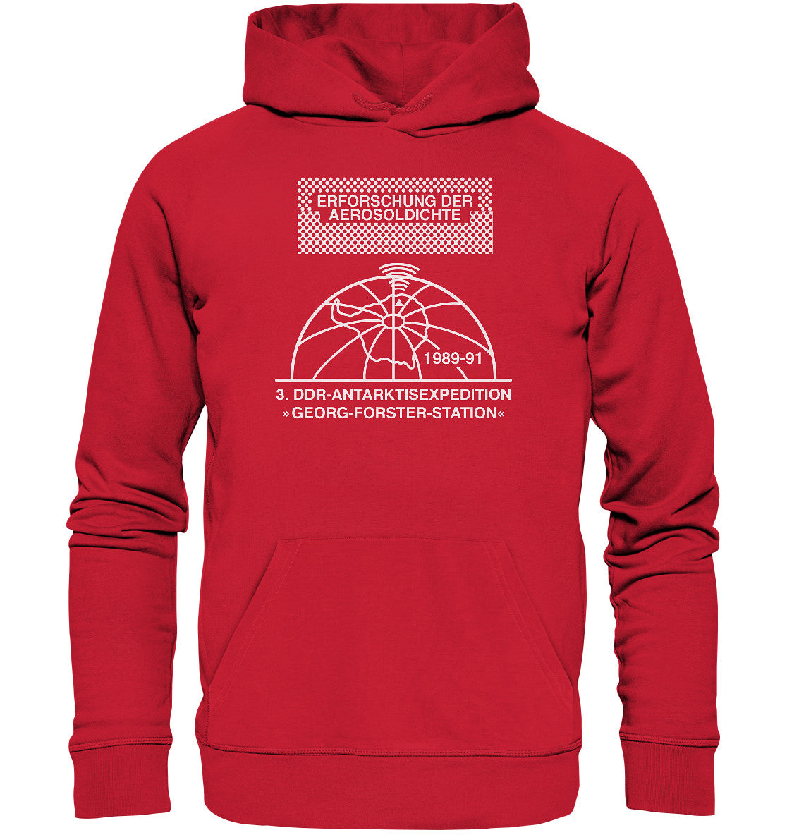 DDR Ostalgie Kapuze / Organic Hoodie Unisex • ANTARKTISEXPEDITION, ERFORSCHUNG DER AEROSOLDICHTE, 1989-1991