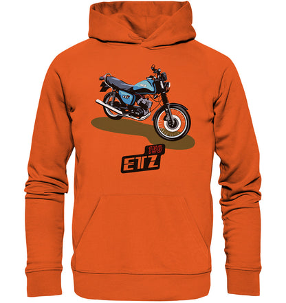DDR Ostalgie Kapuze / Organic Hoodie Unisex • MZ ETZ 150 BLAU (ORIGINAL DDR-PLAKAT)