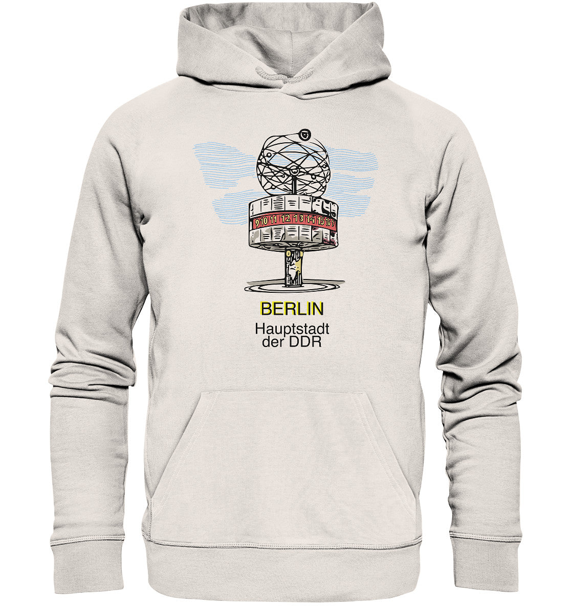 DDR Ostalgie Kapuze / Organic Hoodie Unisex • BERLIN - WELTZEITUHR - ORIGINAL WIMPEL