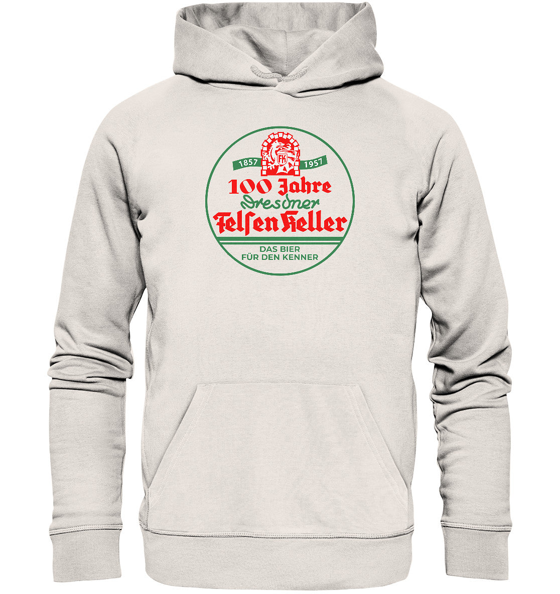 DDR Ostalgie Kapuze / Organic Hoodie Unisex • 100 JAHRE DRESDNER FELSENKELLER BIER