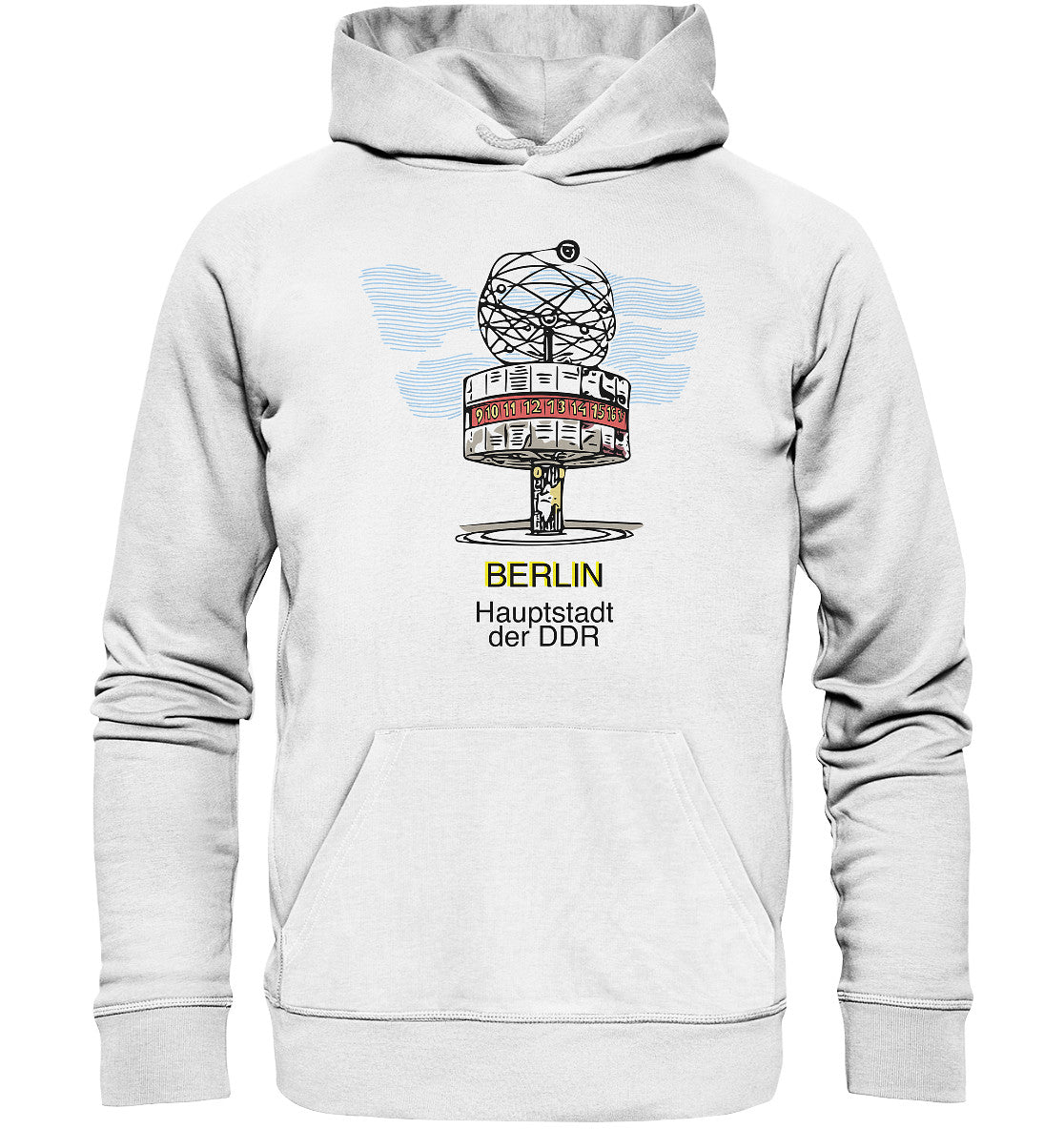 DDR Ostalgie Kapuze / Organic Hoodie Unisex • BERLIN - WELTZEITUHR - ORIGINAL WIMPEL