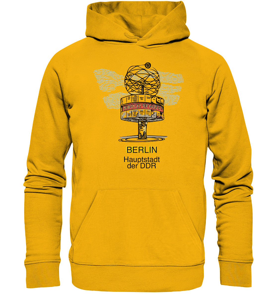 DDR Ostalgie Kapuze / Organic Hoodie Unisex • BERLIN - WELTZEITUHR - ORIGINAL WIMPEL