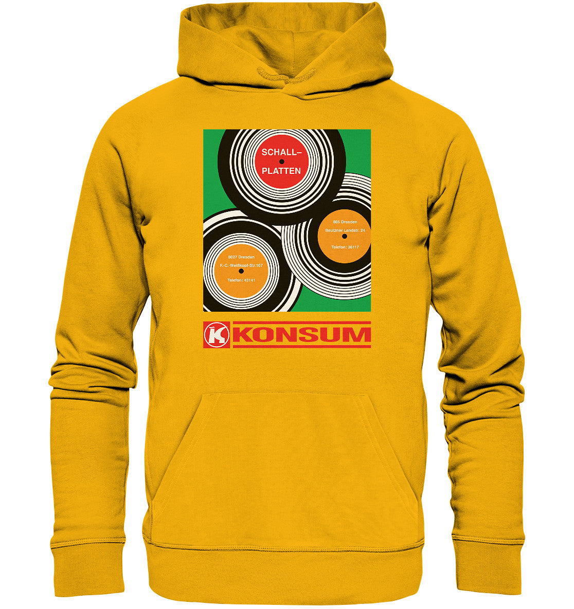 DDR Ostalgie Kapuze / Organic Hoodie Unisex • KONSUM SCHALLPLATTEN DRESDEN