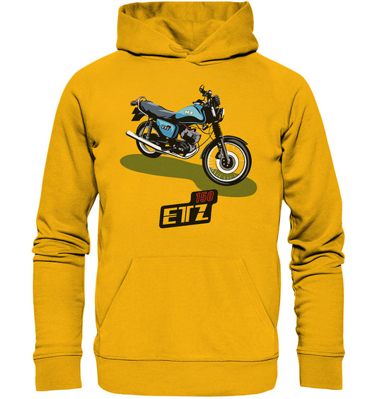 DDR Ostalgie Kapuze / Organic Hoodie Unisex • MZ ETZ 150 BLAU (ORIGINAL DDR-PLAKAT)