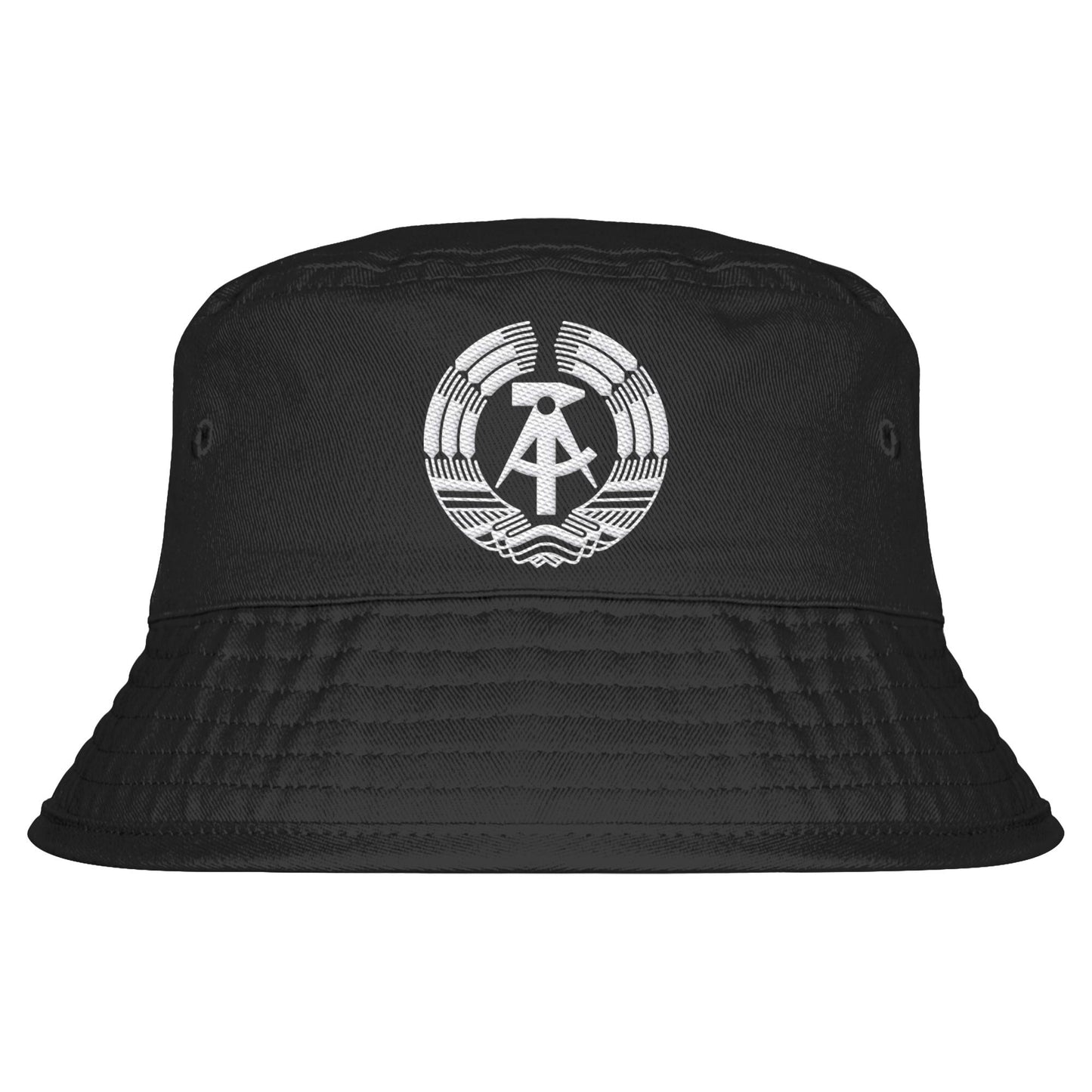 DDR Ostalgie Fischerhut / Bucket Hat bestickt • STAATSWAPPEN DDR MONOCHROM