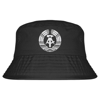 DDR Ostalgie Fischerhut / Bucket Hat bestickt • STAATSWAPPEN DDR MONOCHROM