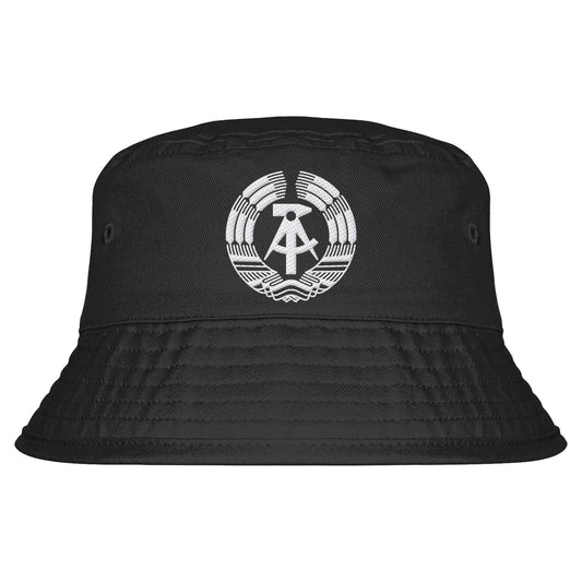 DDR Ostalgie Fischerhut / Bucket Hat bestickt • STAATSWAPPEN DDR MONOCHROM