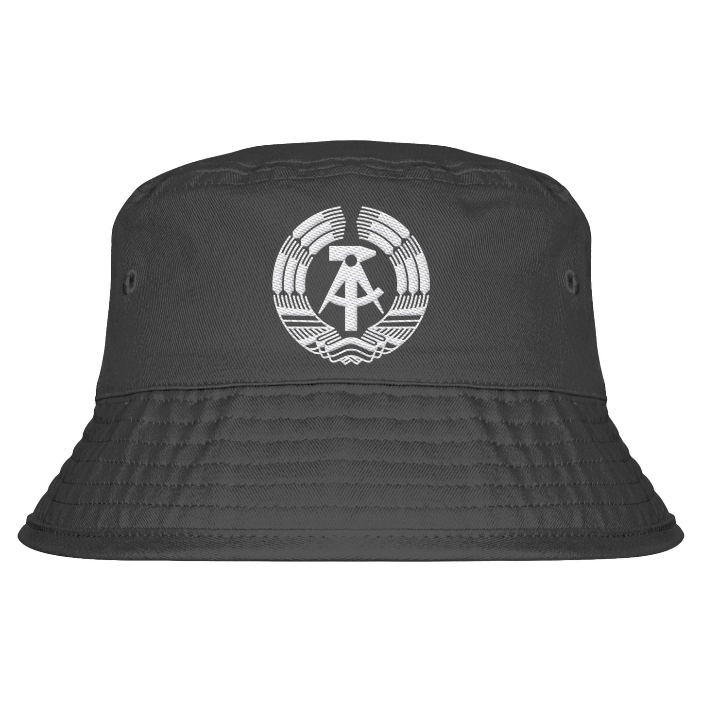 DDR Ostalgie Fischerhut / Bucket Hat bestickt • STAATSWAPPEN DDR MONOCHROM