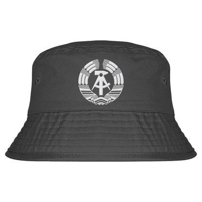 DDR Ostalgie Fischerhut / Bucket Hat bestickt • STAATSWAPPEN DDR MONOCHROM