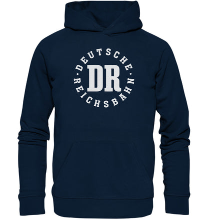 DDR Ostalgie Kapuze / Organic Hoodie Unisex •  DR DEUTSCHE REICHSBAHN - DUNKEL