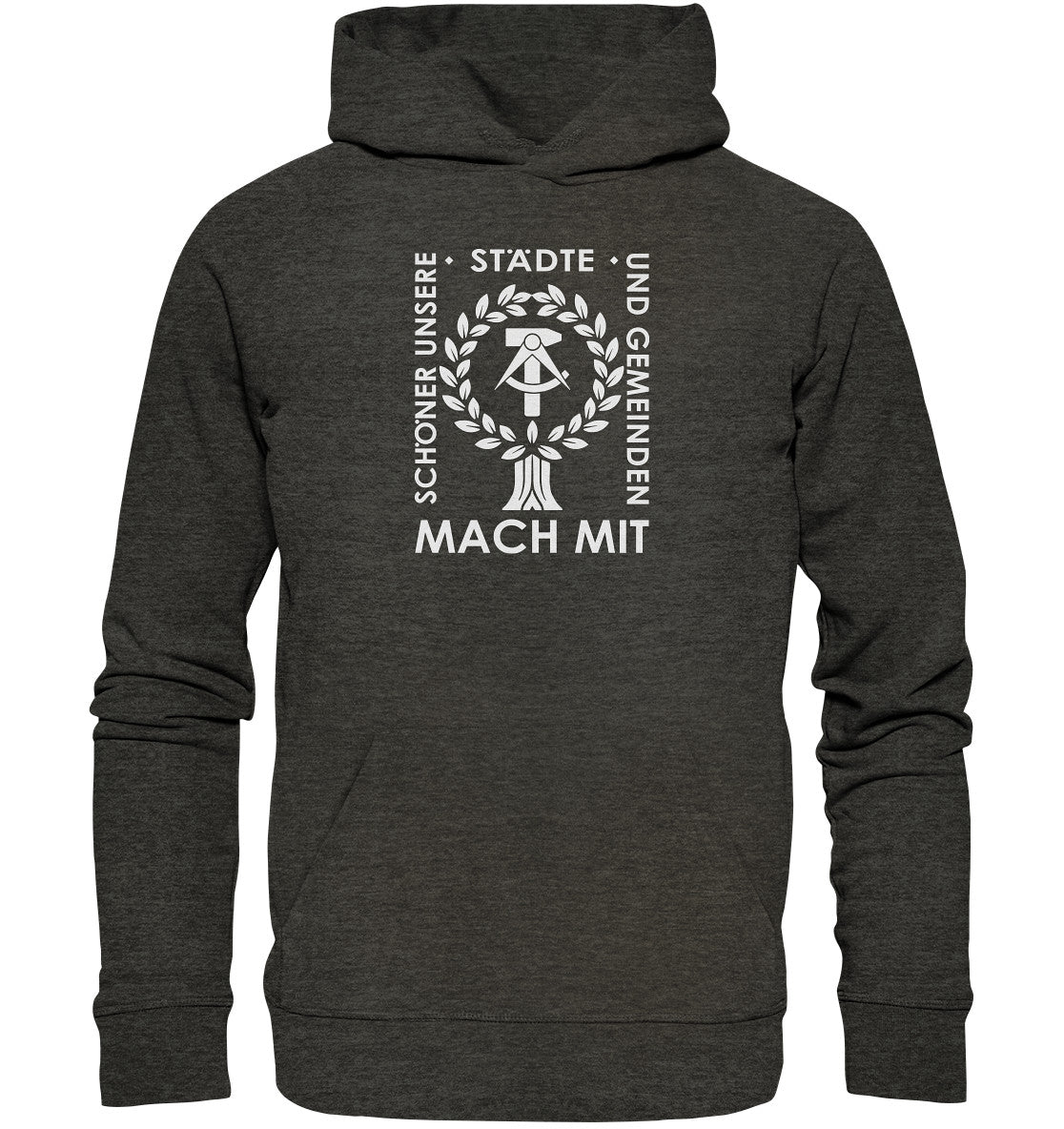 DDR Ostalgie Kapuze / Organic Hoodie Unisex • SCHÖNER UNSERE STÄDTE - DUNKEL