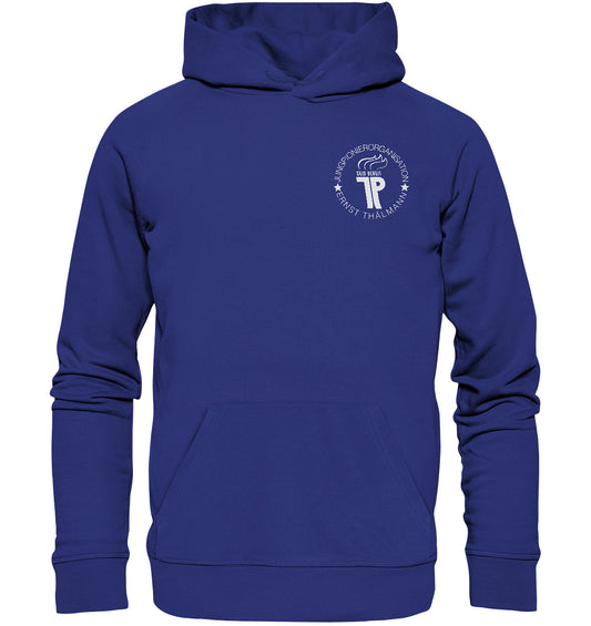 DDR Ostalgie Kapuze / Organic Hoodie Unisex • JUNGE PIONIERE - BRUST BADGE dunkel