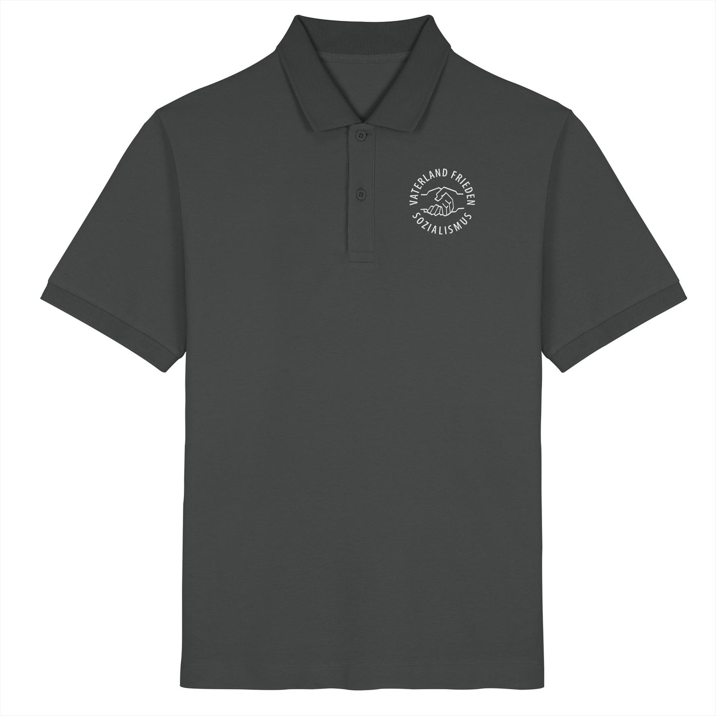 ORGANIC POLOSHIRT BESTICKT • VATERLAND FRIEDEN SOZIALISMUS (DDR LOGO)