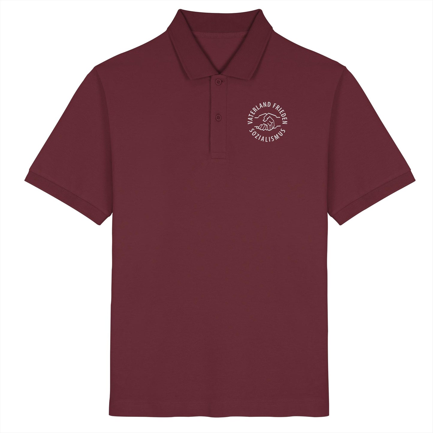ORGANIC POLOSHIRT BESTICKT • VATERLAND FRIEDEN SOZIALISMUS (DDR LOGO)