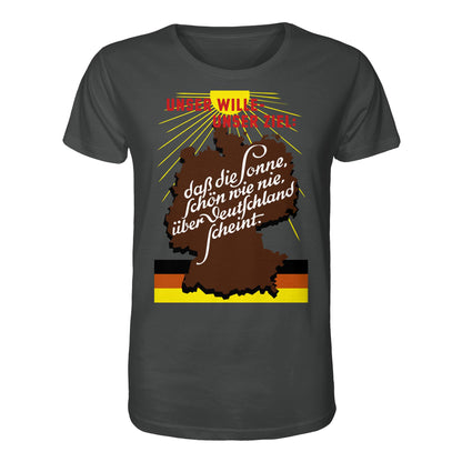 ORGANIC BIO SHIRT UNISEX • DASS DIE SONNE SCHÖN WIE NIE, ÜBER DEUTSCHLAND SCHEINT - ORIGINAL DDR-PLAKAT