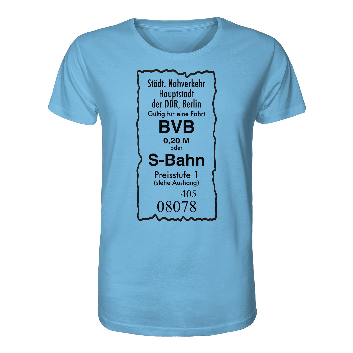DDR Ostalgie Bio-Shirt Unisex • BVB BERLIN NAHVERKEHR, 20 PFENNIG (ORIGINAL FAHRSCHEIN 1989)