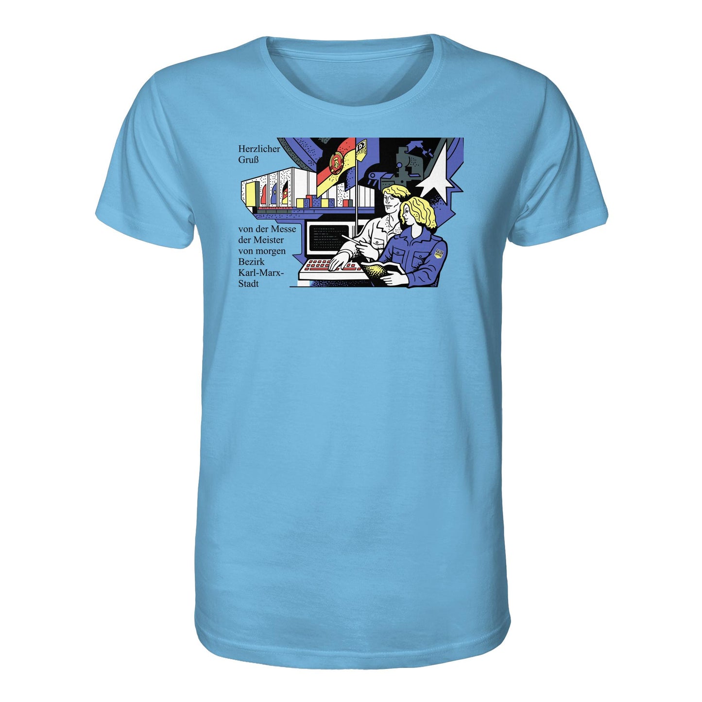 DDR Ostalgie Bio-Shirt Unisex • MESSE DER MEISTER VON MORGEN, KARL-MARX-STADT (ORIGINAL BRIEFMARKE)