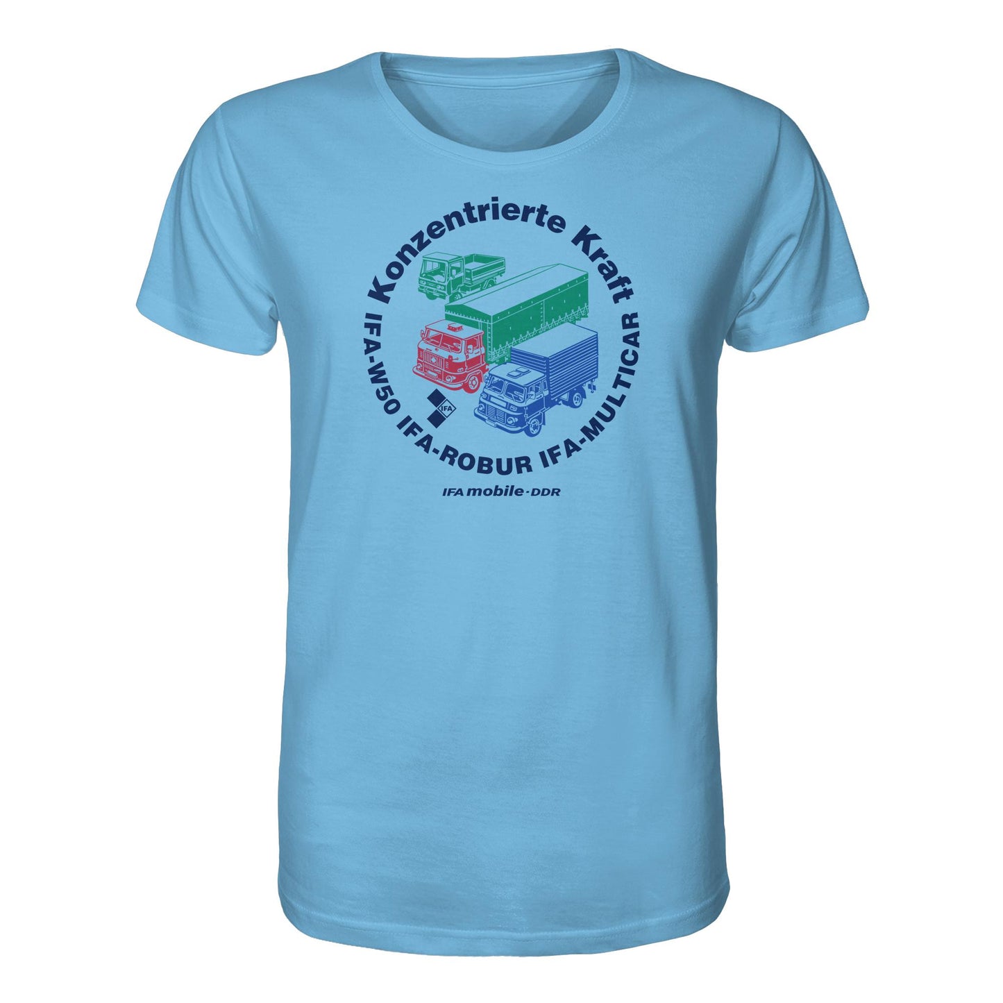 DDR Ostalgie Bio-Shirt Unisex • IFA KONZENTRIERTE KRAFT - W50, ROBUR, MULTICAR (ORIGINAL WIMPELMOTIV)